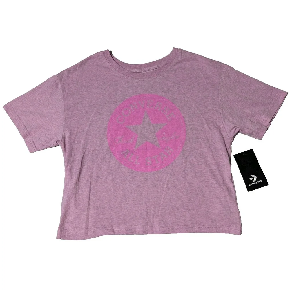 CONVERSE PEONY PINK HEATHER Cropped T-Shirt‎ - Girls Large NEW